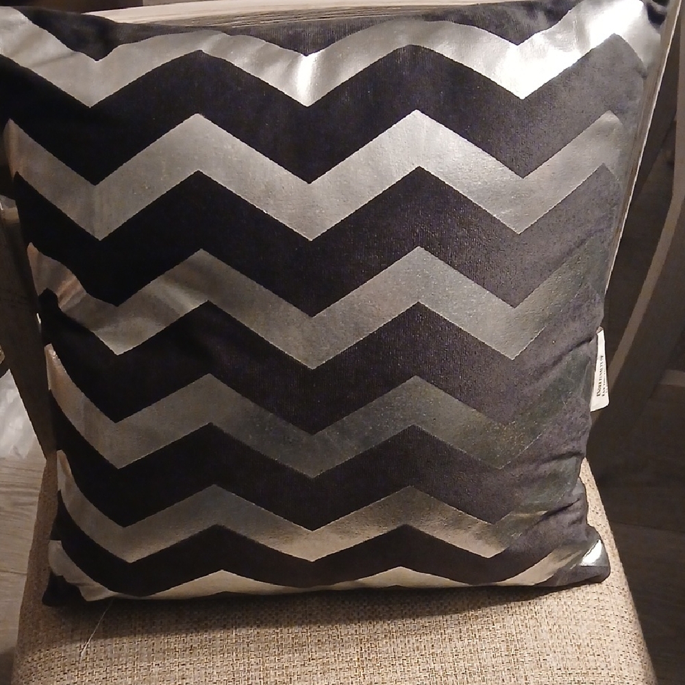 Chevron Black and Silver Throw Pillow 15 X 15 Square